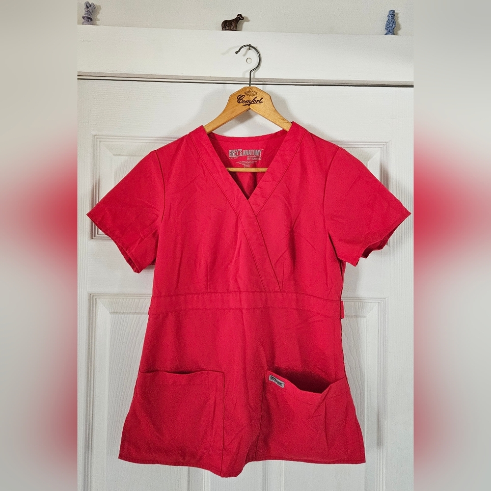 Grey's Anatomy V-Neck Medical Scrub Top - Red